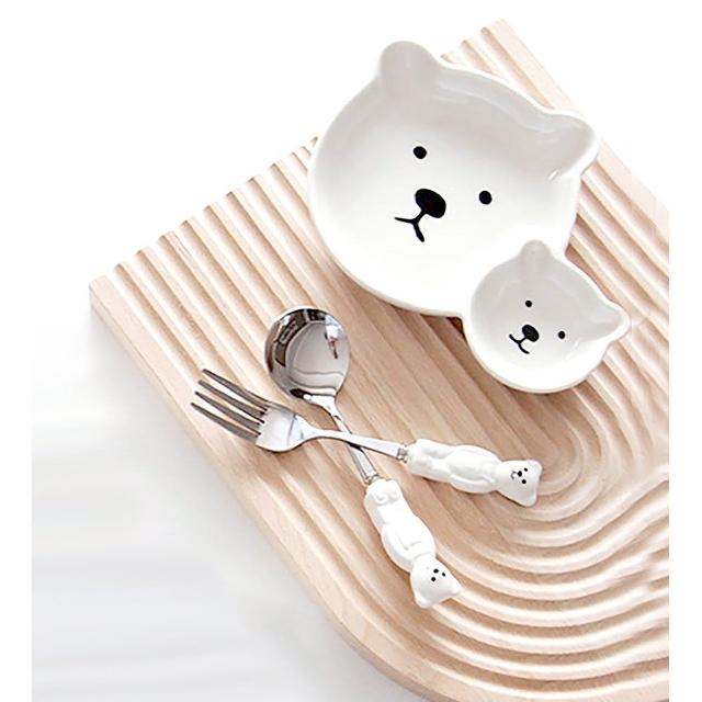 【野思】3件組 熊熊系列兒童餐具 / 分格盤 湯匙 叉子(立體浮雕)