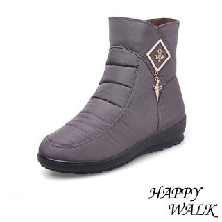 【HAPPY WALK】加厚雪靴 防水雪靴 輕量雪靴/輕量時尚吊墜扣飾雙層防水防滑加厚保暖雪靴(灰)