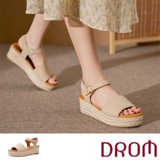 【DROM】坡跟涼鞋 厚底涼鞋/時尚歐美簡約設計草編厚底坡跟涼鞋(杏)