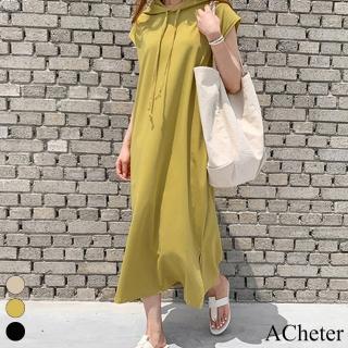 【ACheter】韓版百搭無袖連帽寬鬆休閒連身裙洋裝#117307(3色)