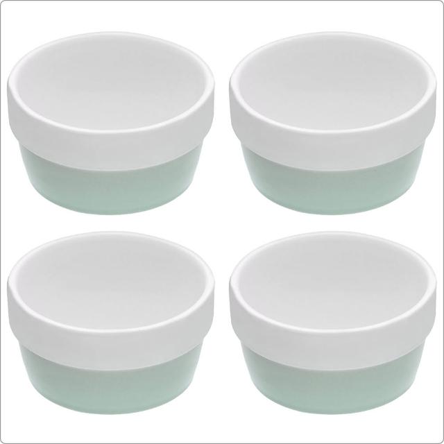 【KitchenCraft】陶製布丁烤杯4入 復古藍(點心烤模)