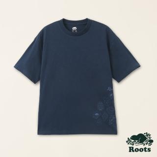 【Roots】Roots男女共款-海洋生活家系列 貝殼印花有機竹節棉短袖T恤(深藍色)
