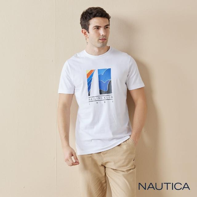 【NAUTICA】男裝 海浪圖騰抽象設計短袖T恤(白色)
