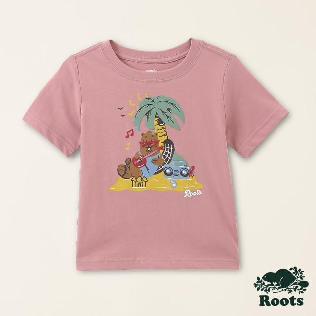 【Roots】Roots小童-海洋生活家系列 熱帶島嶼海狸有機棉短袖T恤(蘭花粉)