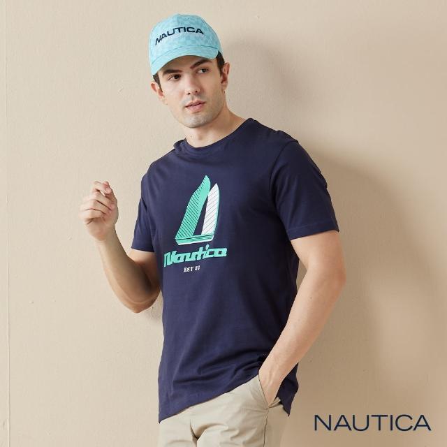 【NAUTICA】男裝 帆船圖騰LOGO短袖T恤(深藍)