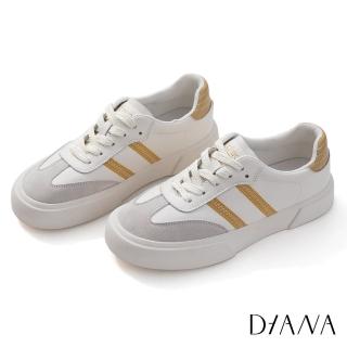 【DIANA】3.5 cm質感牛皮經典側邊雙線條運動輕量休閒鞋(黑X白)