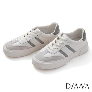 【DIANA】3.5 cm質感牛皮經典側邊雙線條運動輕量休閒鞋(黑X灰)
