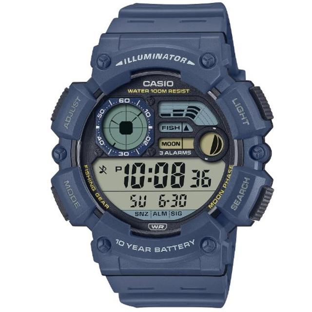 【CASIO 卡西歐】10年電力月相多功能數位休閒錶-藍(WS-1500H-2A)