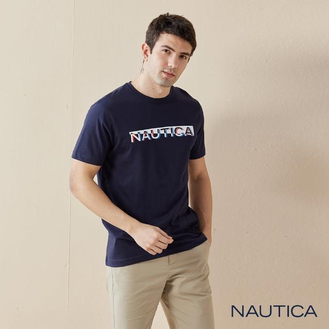 【NAUTICA】男裝 撞色簡約LOGO短袖T恤(深藍)