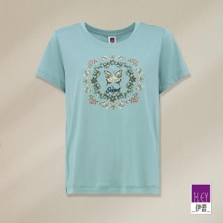 【ILEY 伊蕾】古典花園蝴蝶刺繡造型棉質上衣(藍色；M-XL；1232011205)