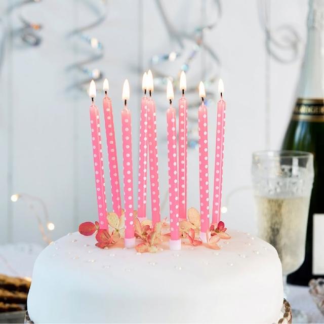 【Rex London】波點生日蠟燭10入 粉(慶生小物 派對裝飾 造型蠟燭 蛋糕裝飾燭)