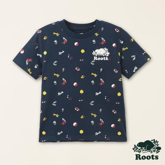 【Roots】Roots大童-海洋生活家系列 繽紛海洋元素有機棉短袖T恤(深藍色)