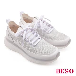 【A.S.O 阿瘦集團】BESO輕量飛織布果凍底綁帶休閒鞋(白色)