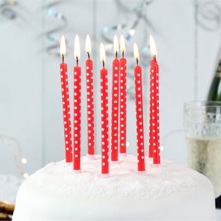 【Rex London】波點生日蠟燭10入 紅(慶生小物 派對裝飾 造型蠟燭 蛋糕裝飾燭)