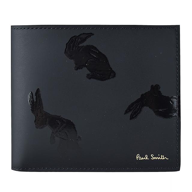 【Paul Smith】經典燙金LOGO兔子圖騰對折短夾(黑)