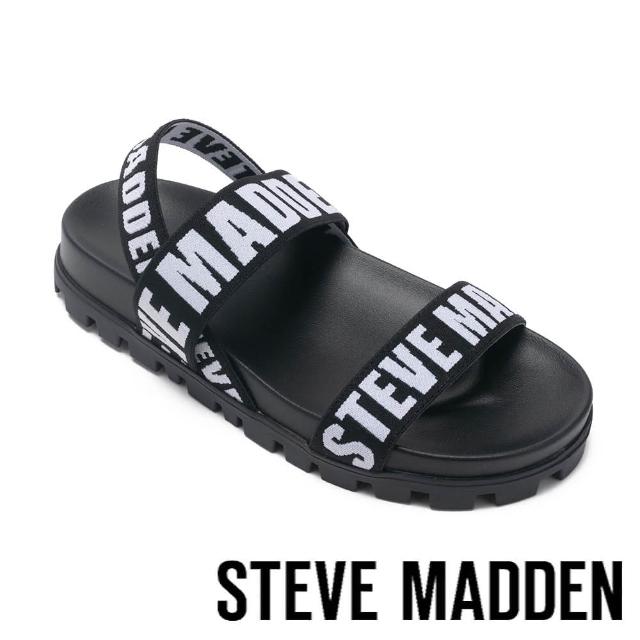 【STEVE MADDEN】SWAGGY-SM 彈性寬帶休閒平底涼鞋(黑色)