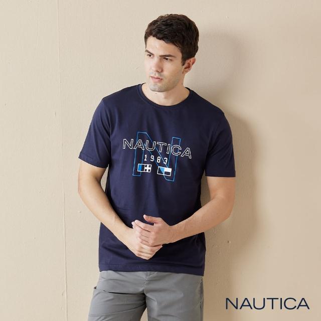 【NAUTICA】男裝 簡約LOGO旗語休閒短袖T恤(深藍)