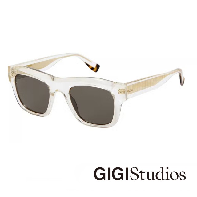 【GIGI Studios】經典粗長方框金飾太陽眼鏡(透明 - TURNER-6746/8)