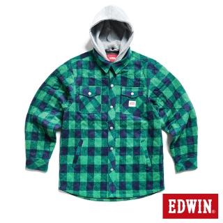 【EDWIN】男裝 格紋鋪棉襯衫式外套(深綠色)