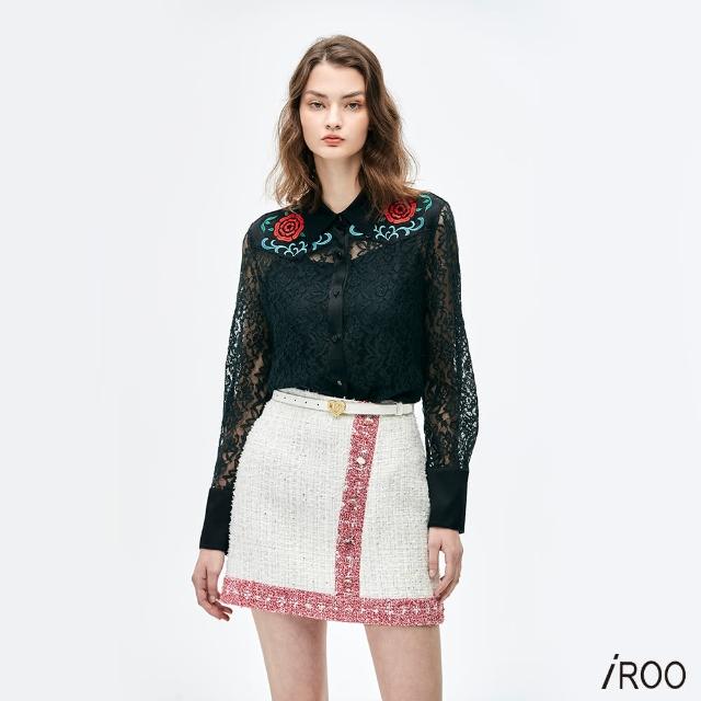 【iROO】繡花蕾絲流行時尚襯衫