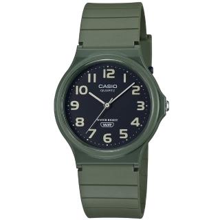 【CASIO 卡西歐】簡約輕薄雙色腕錶/綠x黑面 數字款(MQ-24UC-3B)