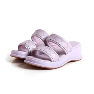 【viina】粗一字帶牛皮增高拖鞋-紫(涼鞋拖鞋)