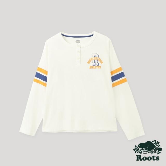 【Roots】Roots女裝-戶外玩家系列 大R設計有機棉長袖T恤(白色)