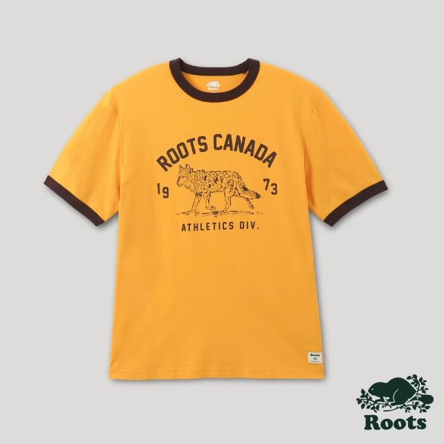 【Roots】Roots男裝-戶外玩家系列 動物圖案有機棉短袖T恤(黃色)
