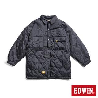 【EDWIN】男裝 橘標 寬長版菱格紋鋪棉外套(黑色)
