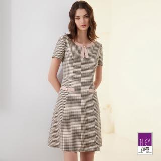 【ILEY 伊蕾】都會麗人經典格紋切線洋裝(粉色；M-XL；1232087262)