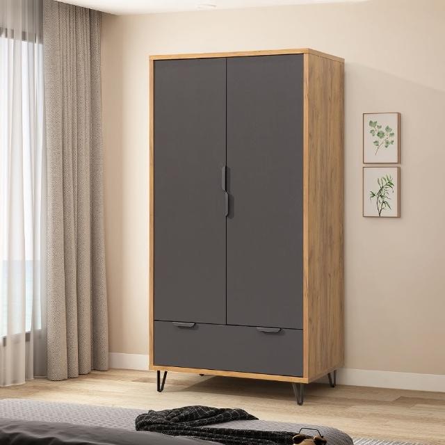 【萬得】雙門單抽衣櫃(黃金橡木色/金屬灰色/ DIY組合家具)