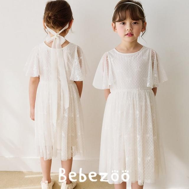 【BebeZoo】白緹花紗袖圓領公主洋裝(TM2304-239-OP110)
