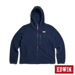【EDWIN】男裝 露營系列 紅標後搖粒絨刺繡外套(丈青色)