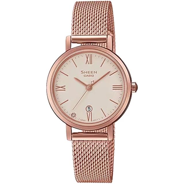 【CASIO 卡西歐】SHEEN 羅馬時標纖薄時尚米蘭帶手錶(SHE-4540CGM-4A)