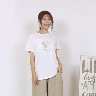 【Hana Mokuba】花木馬日系女裝純棉休閒寬鬆針織T恤(T恤)