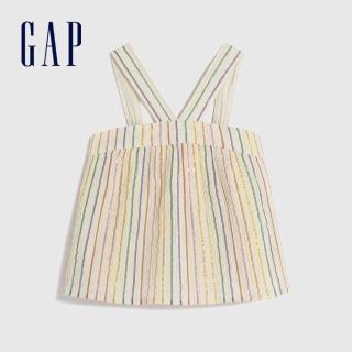 【GAP】女童裝 輕薄一字領吊帶上衣-彩色條紋(664327)