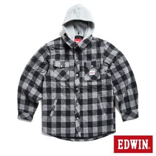 【EDWIN】男裝 格紋鋪棉襯衫式外套(黑灰色)