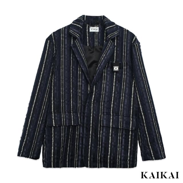 【KAI KAI】線條提花西裝外套(男款 線條外套 提花編織 休閒西裝外套)
