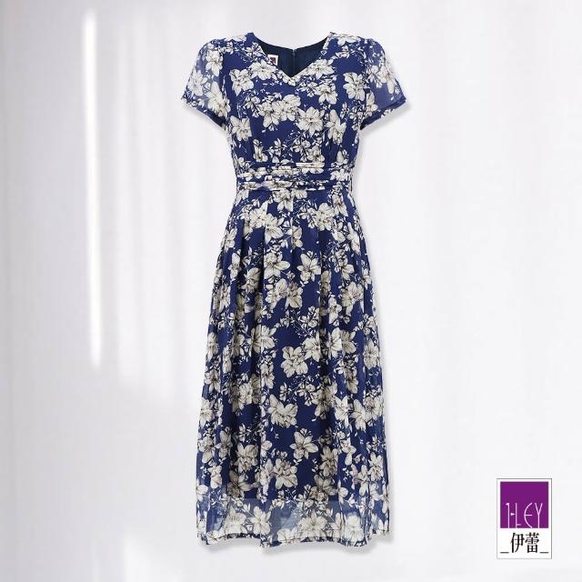 【ILEY 伊蕾】文藝氣質花卉萊賽爾纖維長洋裝(深藍色；M-XL；1232017459)