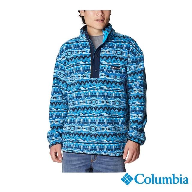 【Columbia 哥倫比亞 官方旗艦】男款- 半開襟刷毛上衣-藍色花(UEE03710BJ / 2022年秋冬)