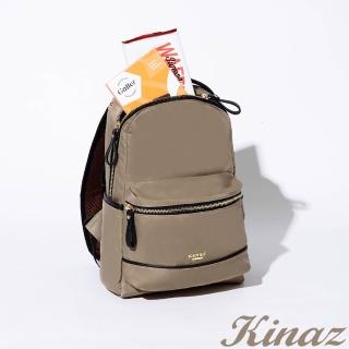 【KINAZ】輕盈纖型牛皮配皮尼龍手提後背包-橄欖麥奶-深色學院系列