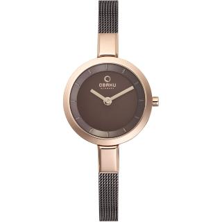 【OBAKU】小巧優雅編織鋼帶腕錶-咖啡金-26mm(V129LXVNMN)