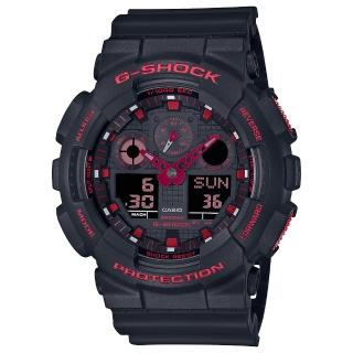 【CASIO 卡西歐】G-SHOCK 火焰紅黑雙顯手錶(GA-100BNR-1A)