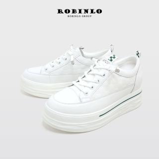 【Robinlo】輕甜復古真皮雲朵厚底小白鞋休閒鞋EMBER(經典黑/時髦綠)