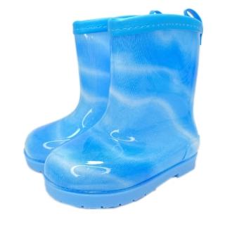 【小童心鞋坊】男童雨鞋 15-24公分 中筒 兒童 大童 玩水防滑(藍天白雲)