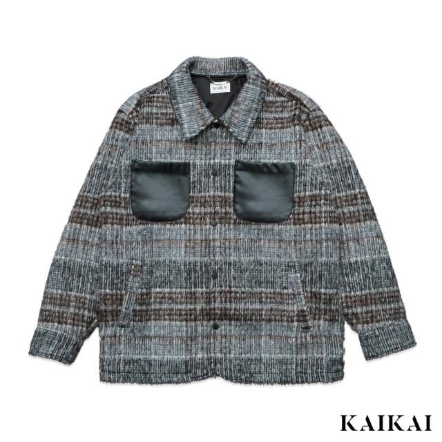 【KAI KAI】格紋雙皮口袋羊毛外套(男款 羊毛混紡外套 格紋短毛絨 休閒男外套)