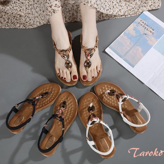 【Taroko】木珠圈圈夾腳彈性套腳休閒涼鞋(3色可選)