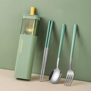 【邸家 DEJA】拉伸盒餐具組-翠綠銀三件組(筷子、餐勺、餐叉)