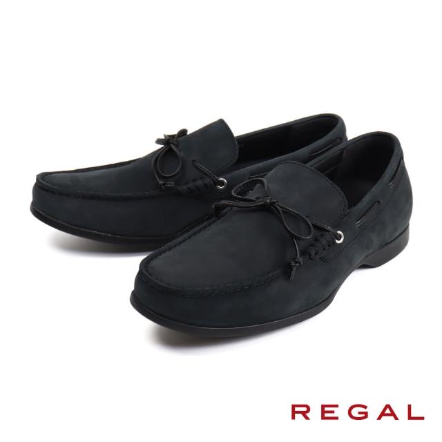 【REGAL】皮繩配飾簡約休閒帆船鞋 黑色(JZ08-BL)