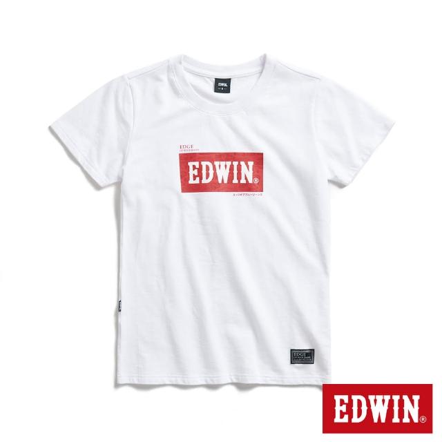 【EDWIN】女裝 EDGE系列 跑車BOX LOGO立體印花短袖T恤(白色)